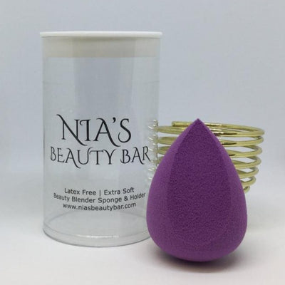 Amethyst - Purple - Slanted Cut - Beautyblender Sponge with Holder and Travel Case  - Hydrophilic Foam Sponge - Latex free - Extra soft for a streak free - even blend - Non-irritating, - Non-allergenic - Odorless - Long-lasting, - washable and reusable - Travel Pod - 3 in 1 - Color - Amethyst - Purple - Slanted Cut
