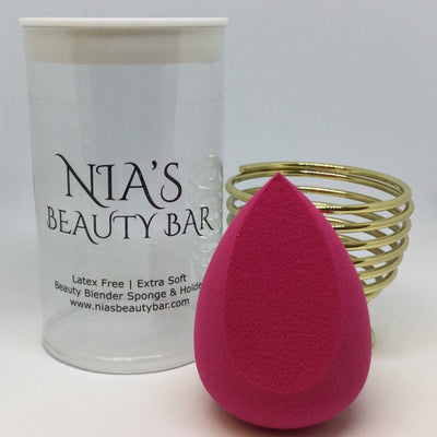 Hot Pink - Slanted Teardrop Cut - Chestnut - Slanted Teardrop Cut - Beautyblender Sponge with Holder and Travel Case - Hydrophilic Foam Sponge - Latex free - Extra soft for a streak free - even blend - Non-irritating, - Non-allergenic - Odorless - Long-lasting, - washable and reusable - Travel Pod - 3 in 1 - Color - Hot Pink - Pink -Slanted Cut