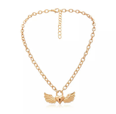 Angel Wings Lock Pad Key Choker Necklace