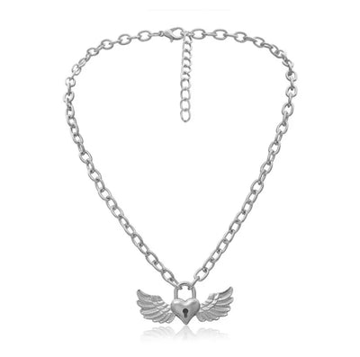 Angel Wings Lock Pad Key Choker Necklace