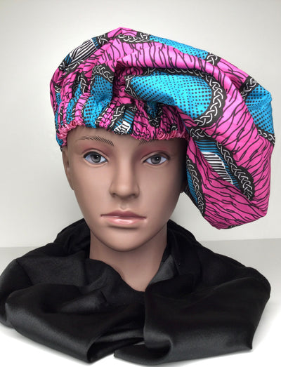 Satin Lined African Print Hair Bonnets for Moisture Length Retention Protective Hairstyles