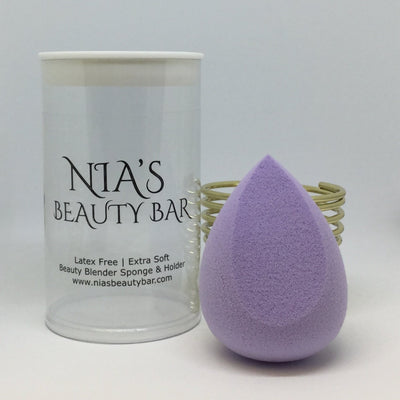 Lilac - Slanted Teardrop Cut -  Beautyblender Sponge with Holder and Travel Case  - Hydrophilic Foam Sponge - Latex free - Extra soft for a streak free - even blend - Non-irritating, - Non-allergenic - Odorless - Long-lasting, - washable and reusable - Travel Pod - 3 in 1 - Lilac - Lavender - Slanted Teardrop Cut