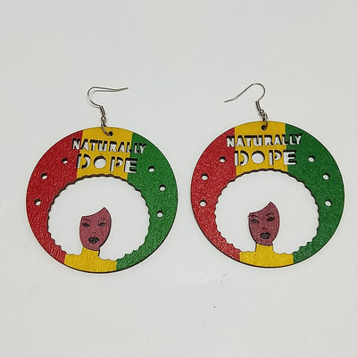 African Woman Naturally Dope Wood Round Earrings
