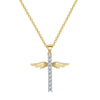 Angel Wings Solid Gold Cross Pendant Necklace
