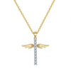 Angel Wings Solid Gold Cross Pendant Necklace