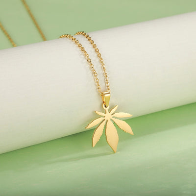 Unisex Marijuana Weed Leaf Pendant Necklace - Stainless Steel or 18k Yellow Gold