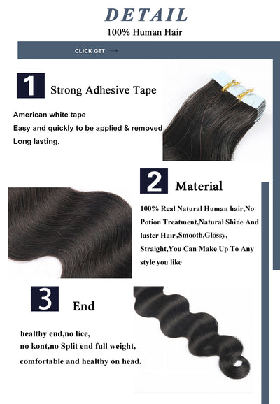 Body Wave Tape In Human Hair Extensions